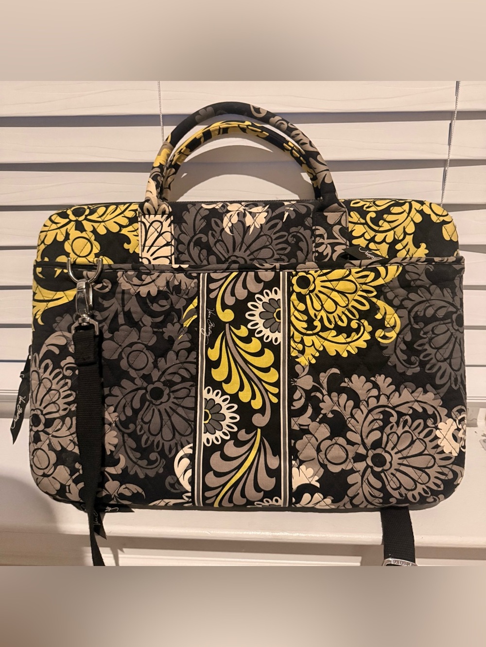 Vera Bradley Retired Baroque Pattern Yellow Black Floral Quilted Laptop Bag